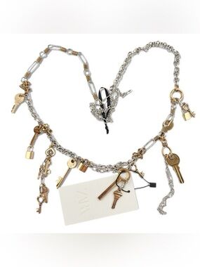 ZARA Padlock Keys Hearts Metal Chain Link Hip Belt Size 30 NEW Adjustable